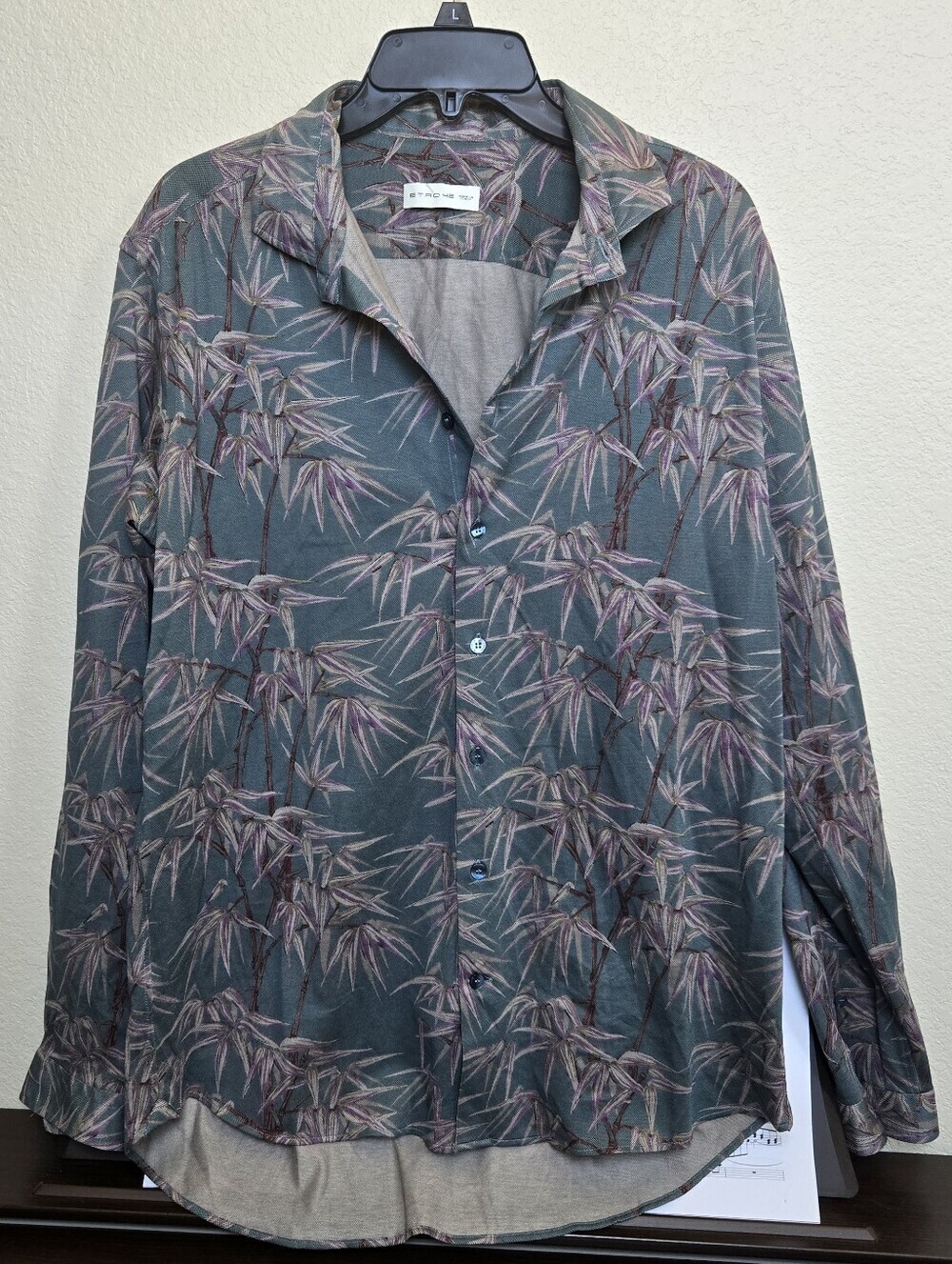 ETRO Milano Men's Size 42 Bamboo Foliage Print Long Sleeve Button Down Shirt